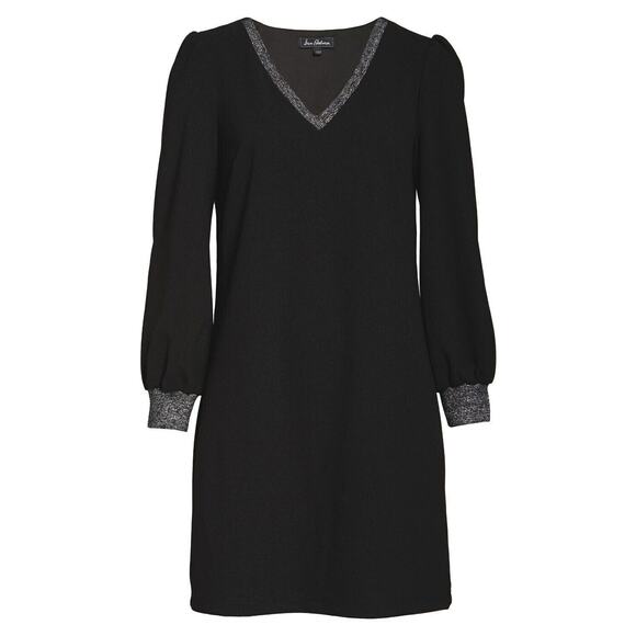 Sam Edelman Womens Metallic Trim Long Sleeve Shift Dress in Black Size 0 $138 - Picture 6 of 6